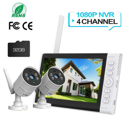 1080P Überwachungskamera Set mit Monitor Außen Kamera Camera WLAN Funk NVR Audio