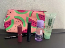 Clinique 6 PCS Travel Size Makeup Deluxe Sample Gift Set Watermelon Bag