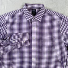 Brooks Brothers Mens 16.5 34/35 Purple Gingham Check Non-Iron Dress Shirt Cotton