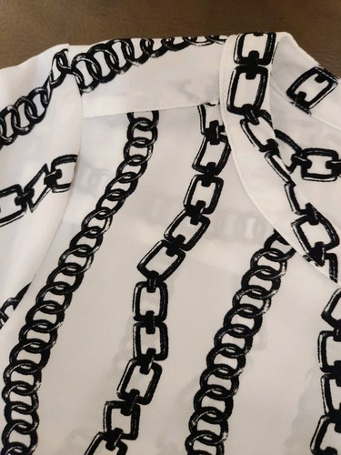 Black & White Chain Print Long or 3/4 Sleeve Top. NWT. Large Como Black. - Picture 7 of 17