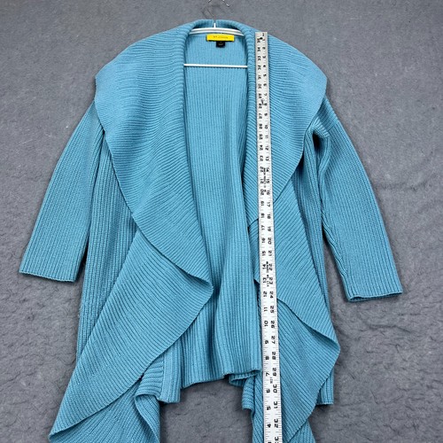St John Cardigan Women's Medium Blue 100% Wool Open Front Waterfall Knit Sweater - Picture 3 of 9