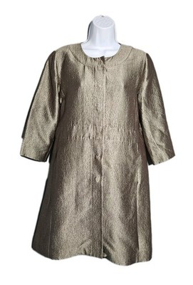 Eileen Fisher Silver Aline MOD 60s Bronze Metallic 3/4 Sleeve Matrix Coat Sz S