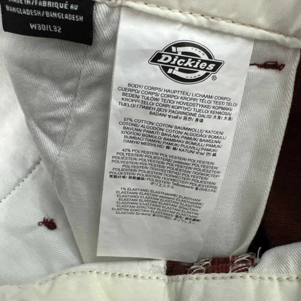 NUEVO Pantalones Dickies Para Hombre Pana Calce Regular Frente Plano Rojo Coñac Marrón 30x32 Foto 3 de 4