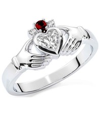 Glencara Claddagh Ring, Solid 10k White Gold. Set With Synthetic Diamond