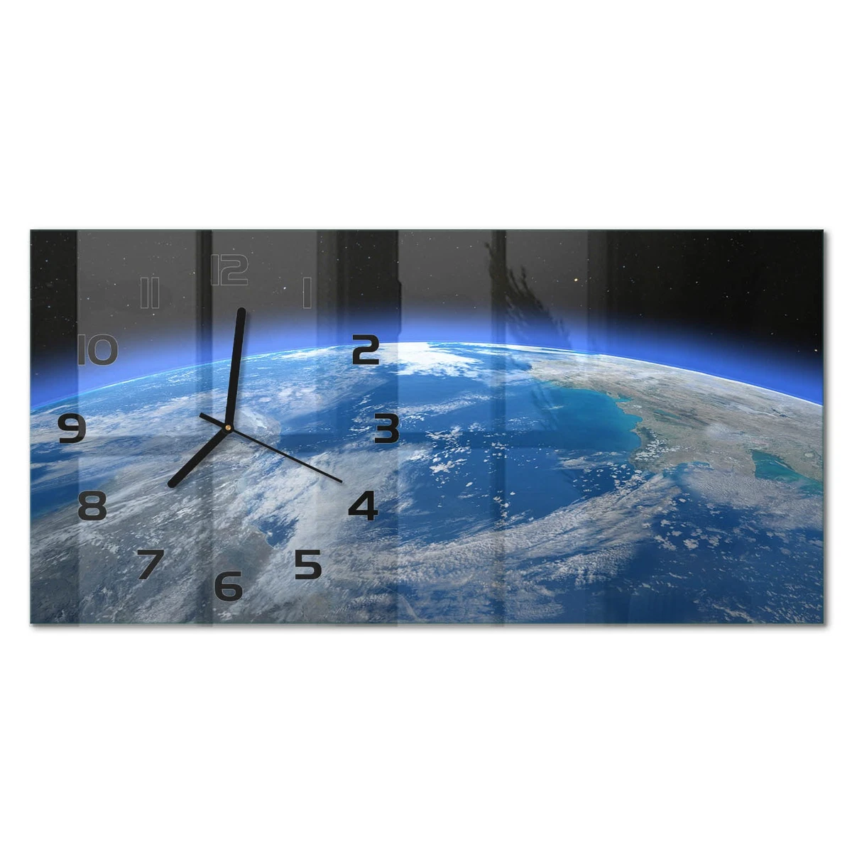 Reloj de Pared Rectangular Vidrio Templado Premium Planeta Tierra 60x30 cm