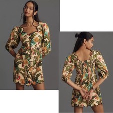 NEW FARM RIO ANTHROPOLOGIE Square Neck Scallop Trim Blouse/Mini Tropical Size XL