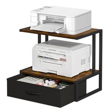 Printer Stand with Storage and Fabric Drawer for Home Office, Rustic Brown