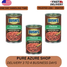 Bush's Best Canned Onion Baked Beans Pack of 3 ,16 Ounce Gluten Free Protein ...