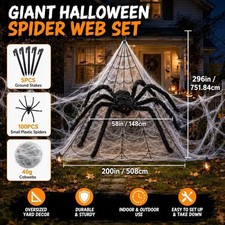 Halloween Giant Spider Web Decoration with Hook and Ground Stakes - 200''