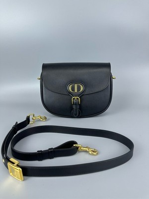 Dior Bobby Smooth cowhide leather Golden button shoulder bag black medium size