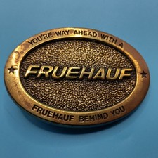 Vintage Fruehauf Trailer Advertising Belt Buckle Bronze Tone Synanon Trucking