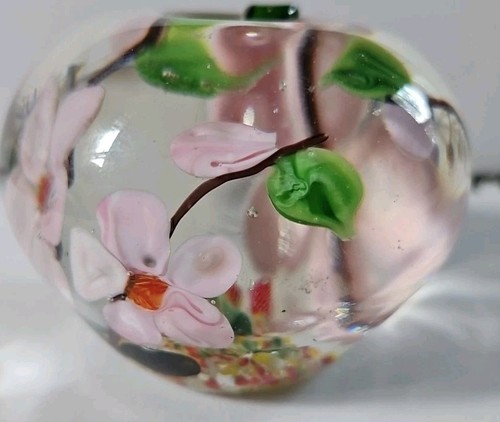 Heavy Paperweight Dragonfly & Pink Flower W/Leaves Blown Art Glass 12” Dia - Picture 6 of 9