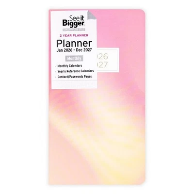 PLANAHEAD NEW! See It Bigger 3.75"x6.75" 2 Year 2026-2027 Gold/Pink Monthly Pocket Planner