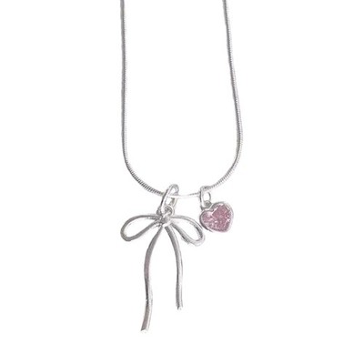 Multipurpose Love Heart Bowknot Necklace With Sturdy Alloy Materials Use