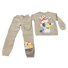 Bluey Christmas Fleece Sweatsuit Set Gray Kids Size 6/7 Pullover Joggers