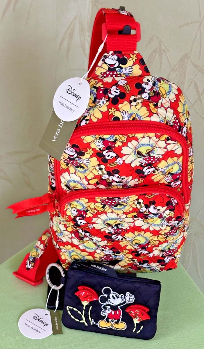 【海外ディズニー】VeraBradley X Disney スリングバッグ VERA BRADLEY DISNEY LORMAN SLING BACKPACK+ZIP ID CASE:NWT MICKEY