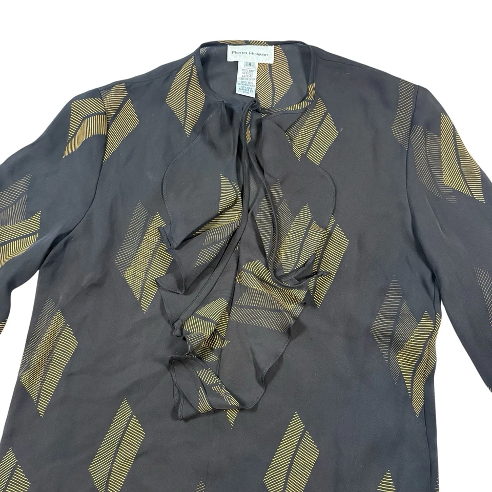 Rena Rowan Women’s 100% Silk Blouse Size 4 Ruffle Front Classic Career - Image 3 of 4