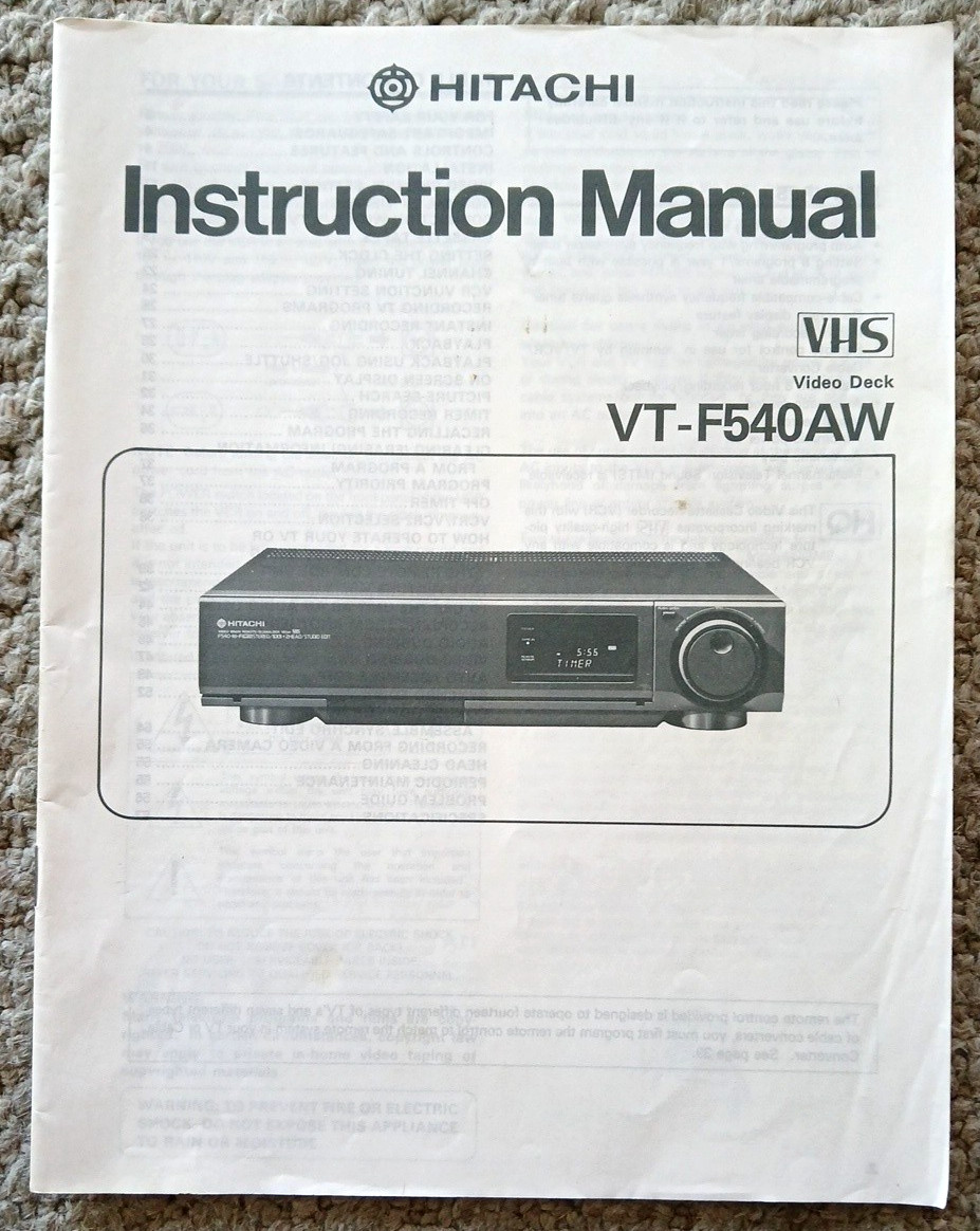 Hitachi VT-F540AW Video Cassette Recorder Owner's Manual OEM