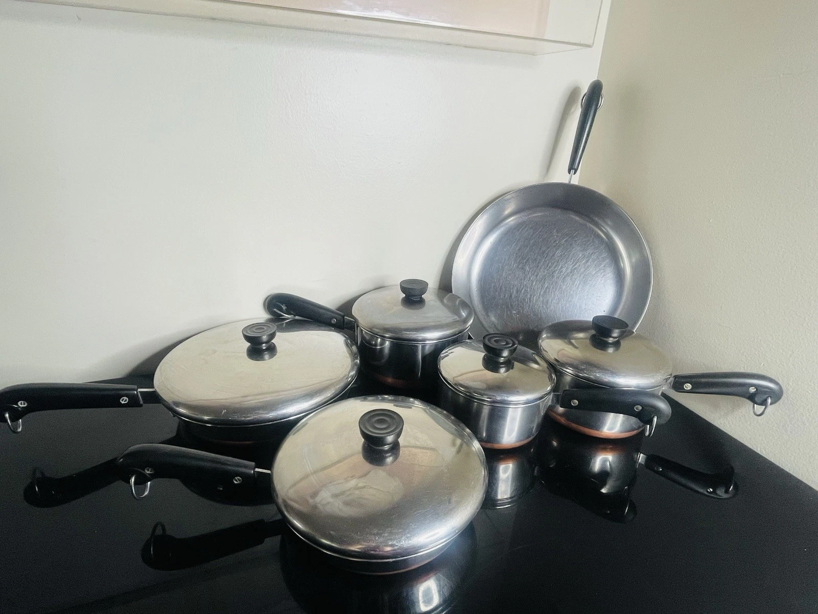 11 Piece Vintage Revere Ware Pots & Pans With Lids All Copper Bottom