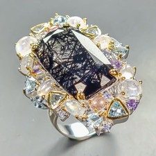 27 ct jewelry Natural Rutilated Quartz Ring 925 Sterling Silver Size 8 /R448277