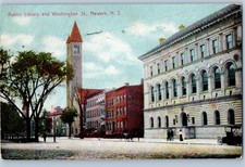 Vintage Postcard 1909 Public Library & Washington Street, Newark, New Jersey