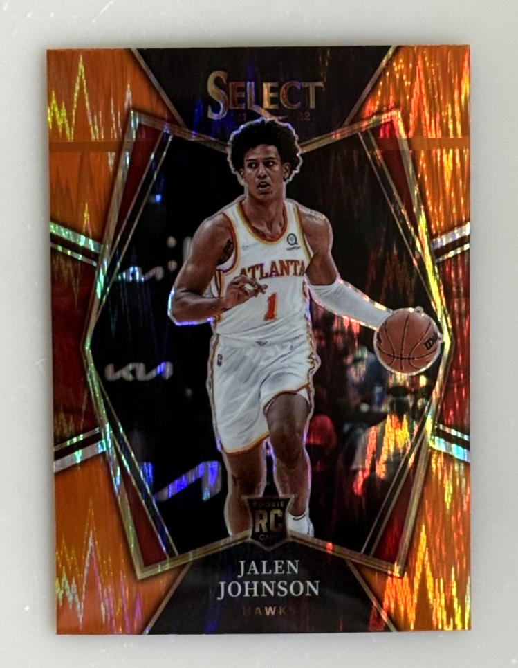 2021-22 Panini Select #200 Jalen Johnson Premier Level Orange Flash Rookie Hawks