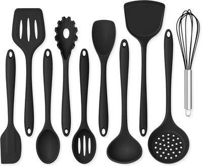Silicone Cooking Utensils Set 10 Pieces Black Kitchen for 