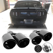 Pair Carbon Fiber Dual Exhaust Tip Tail Pipe 2.5 Inlet 4 Out For Ford Mustang