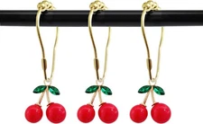 Set of 12 Cherries Shower Curtain Hooks Rings, Red Cherry Pendant Red-cherry 
