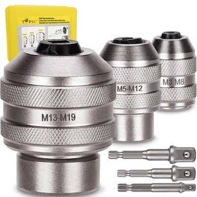 Tap Sockets, 6-Piece Tap Socket Set, Extraction Tool, CR-MO Steel, Adjustable...