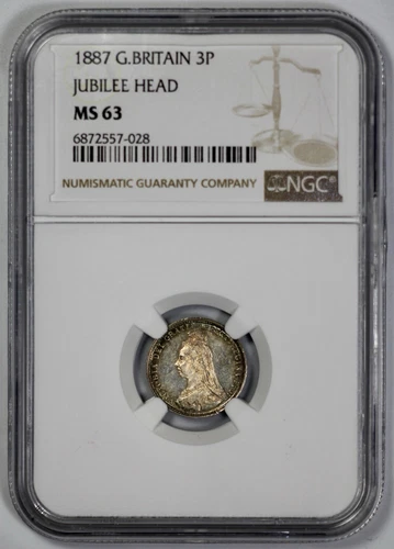 1887 Great Britain Silver 3P Pence NGC MS 63