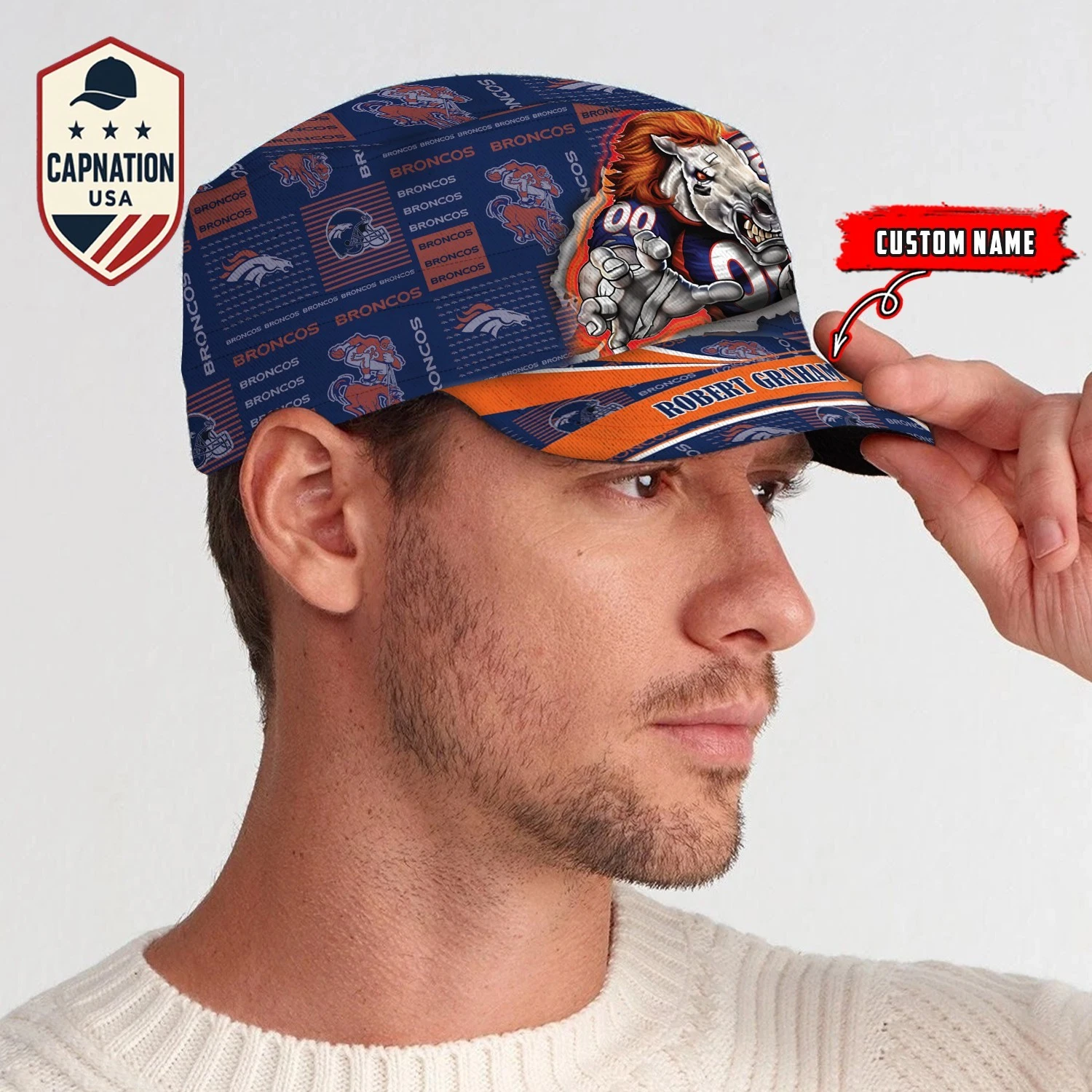 Denver-Broncos Custom Military Cap N-F-L Flat Cap Baseball Cap Gift For Men