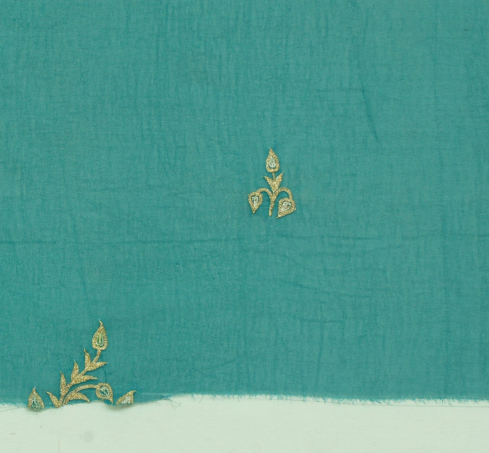 Sushila Vintage Verde Sari Remanente Mezcla Chatarra Tela Bordada Georgette Foto 4 de 4