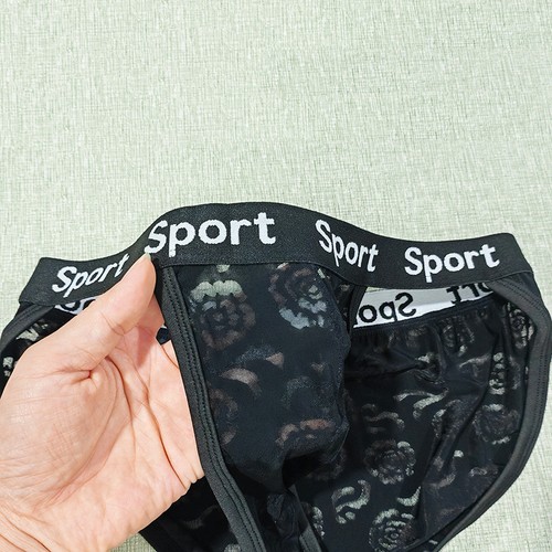 High Cut Rose Jacquard Lace Men's Underwear Breathable Nylon Ice Silk Briefs - Picture 6 of 13