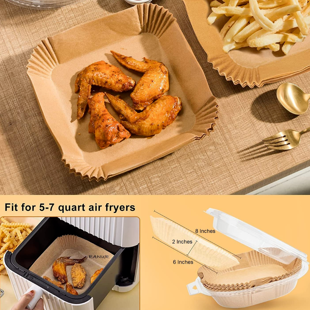 Disposable Paper Liner Air Fryer Square 100 Pcs NonStick Greaseproof