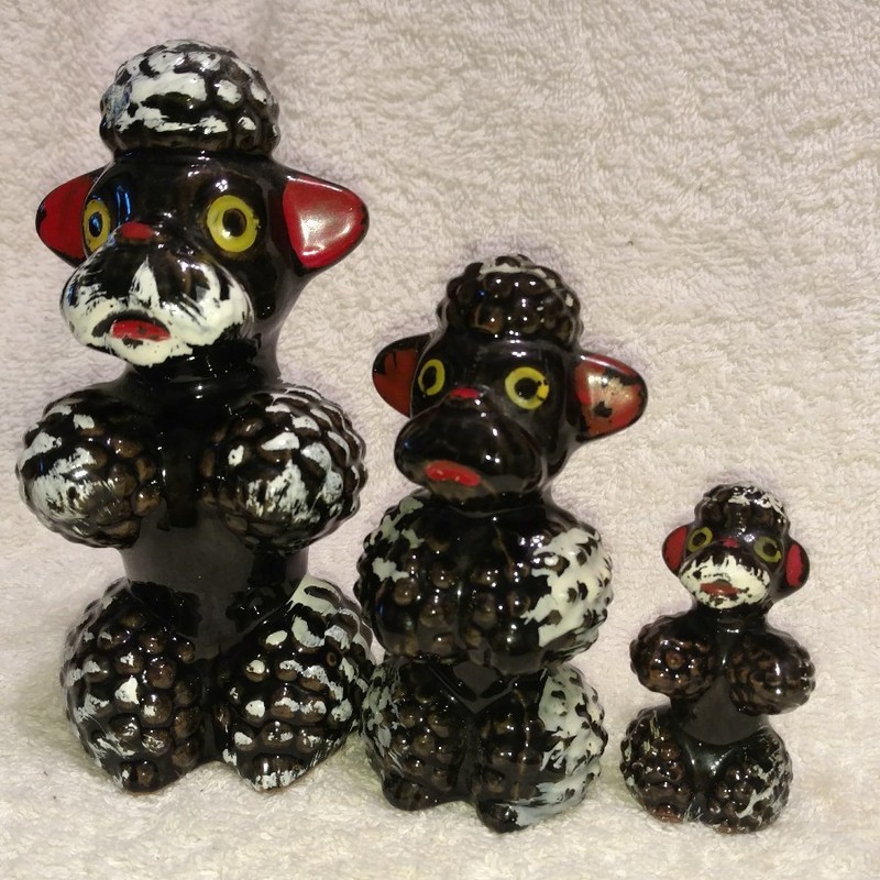 Vintage Redware Japan Figurine Poodle  Family Set