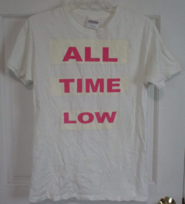 All Time Low Band T-Shirt Top Unisex White Pink Size S Adult Hanes Crew