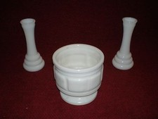 Vintage Randall Milk Glass Bowl and Matching Bud Vases circa 1970s