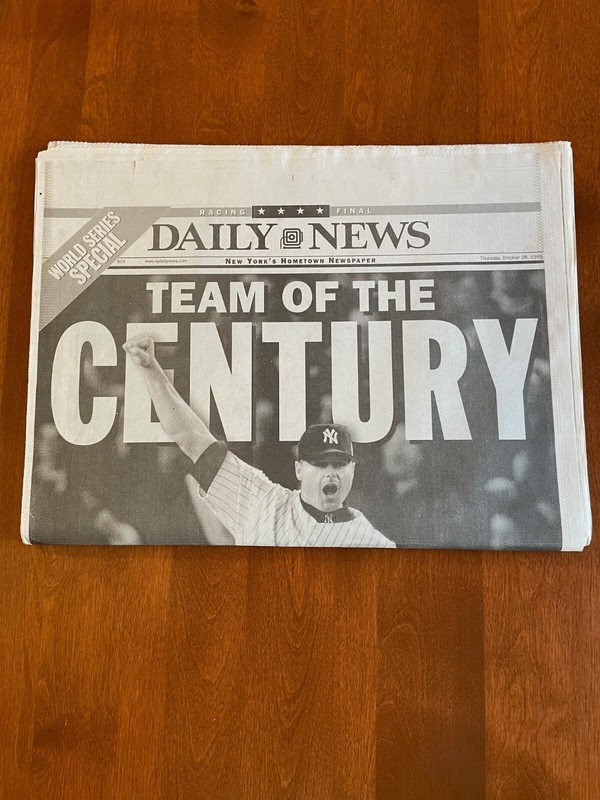 NEW YORK DAILY NEWS - TEAM OF THE CENTURY - 10/28/99 - YANKEES 1999 WORLD SERIES