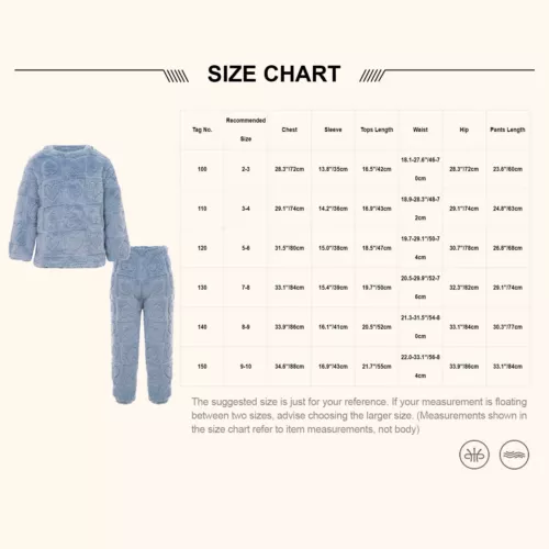 Kids Boys Girls Pajamas Set Solid Color Tops With Pants Round Neck Flannel Suit - Foto 20 di 72
