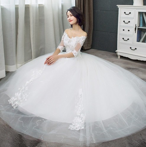 2025 Novia Vestido de Novia Mujeres Hombro Descubierto Corsé Vestido de Novia Princesa Frocks - Imagen 2 de 6