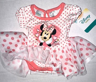 DISNEY BABY dress white/pink/polka dots MINNIE MOUSE motif size NEWBORN