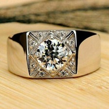 Men's 2.80 CT Round Cut Moissanite Solitaire Wedding Ring 14K White Gold Finish