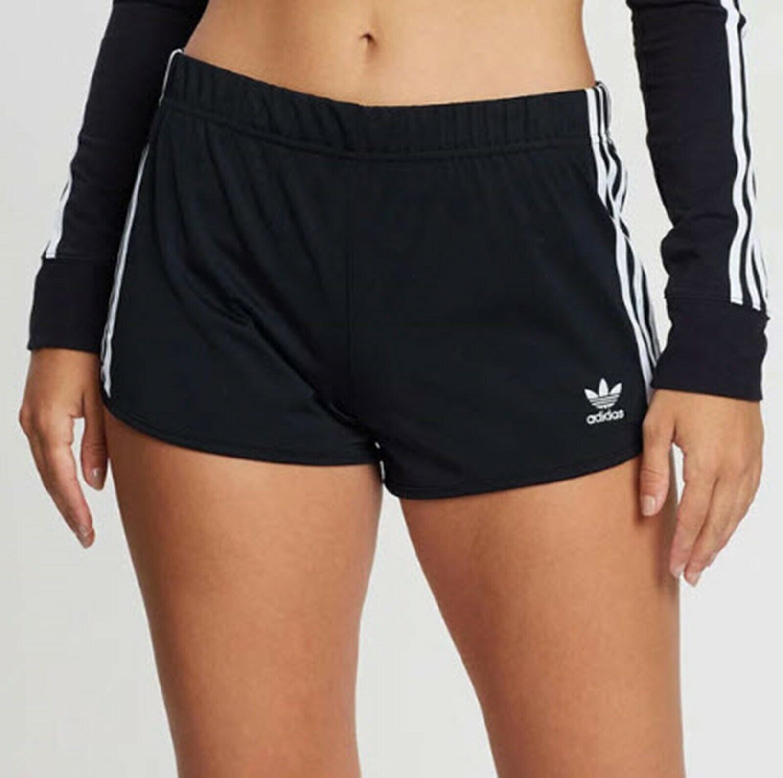 Adidas Women Originals 3-Stripe Shorts Training Pants Black Yoga Jersey  DV2555
