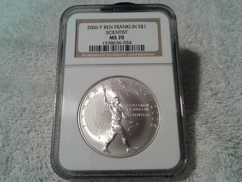 2006 P FRANKLIN SCIENTEST $1 SILVER COMMEMORATIVE NGC MS70