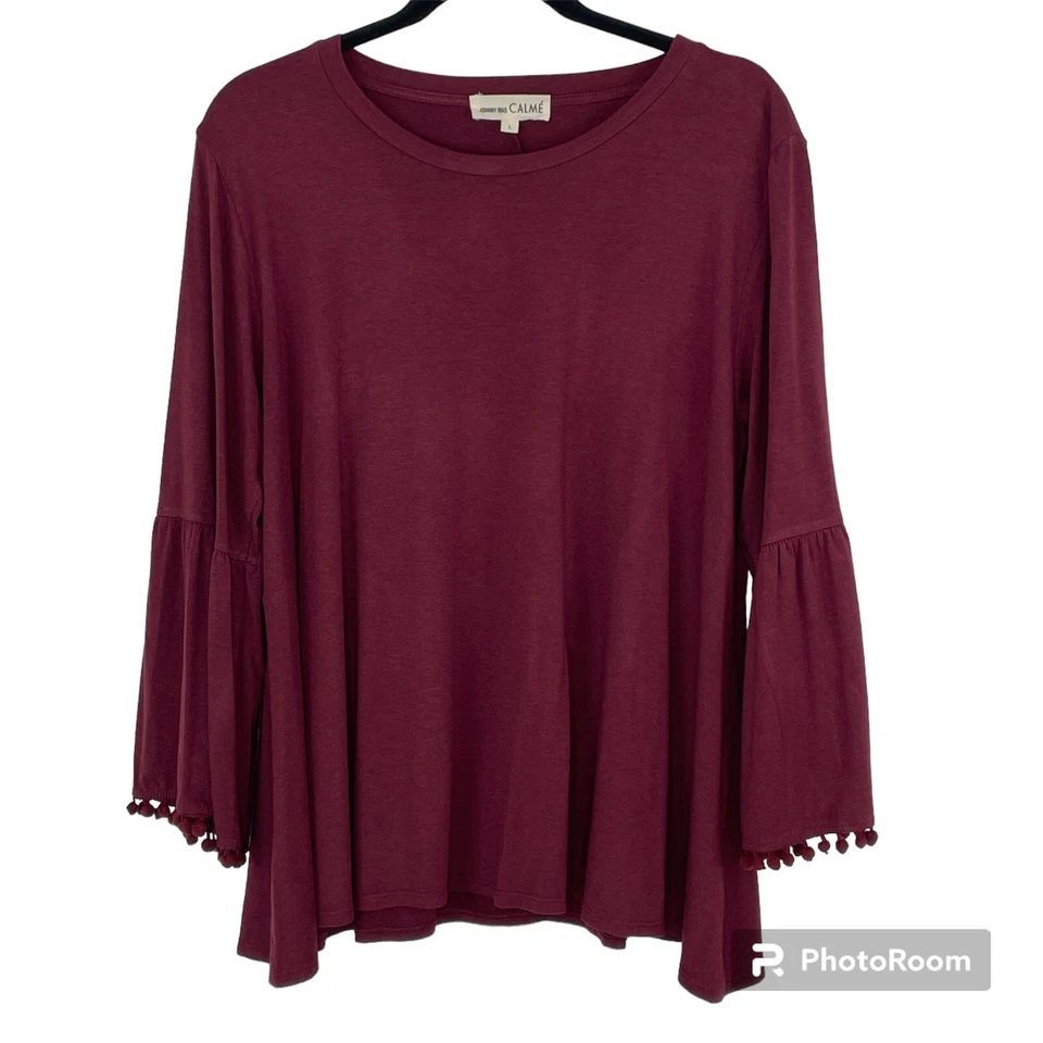 Camiseta Johnny Was Calme Swing Talla L Manga Flauta Pom Pom Bambú Algodón Rojo Foto 2 de 4