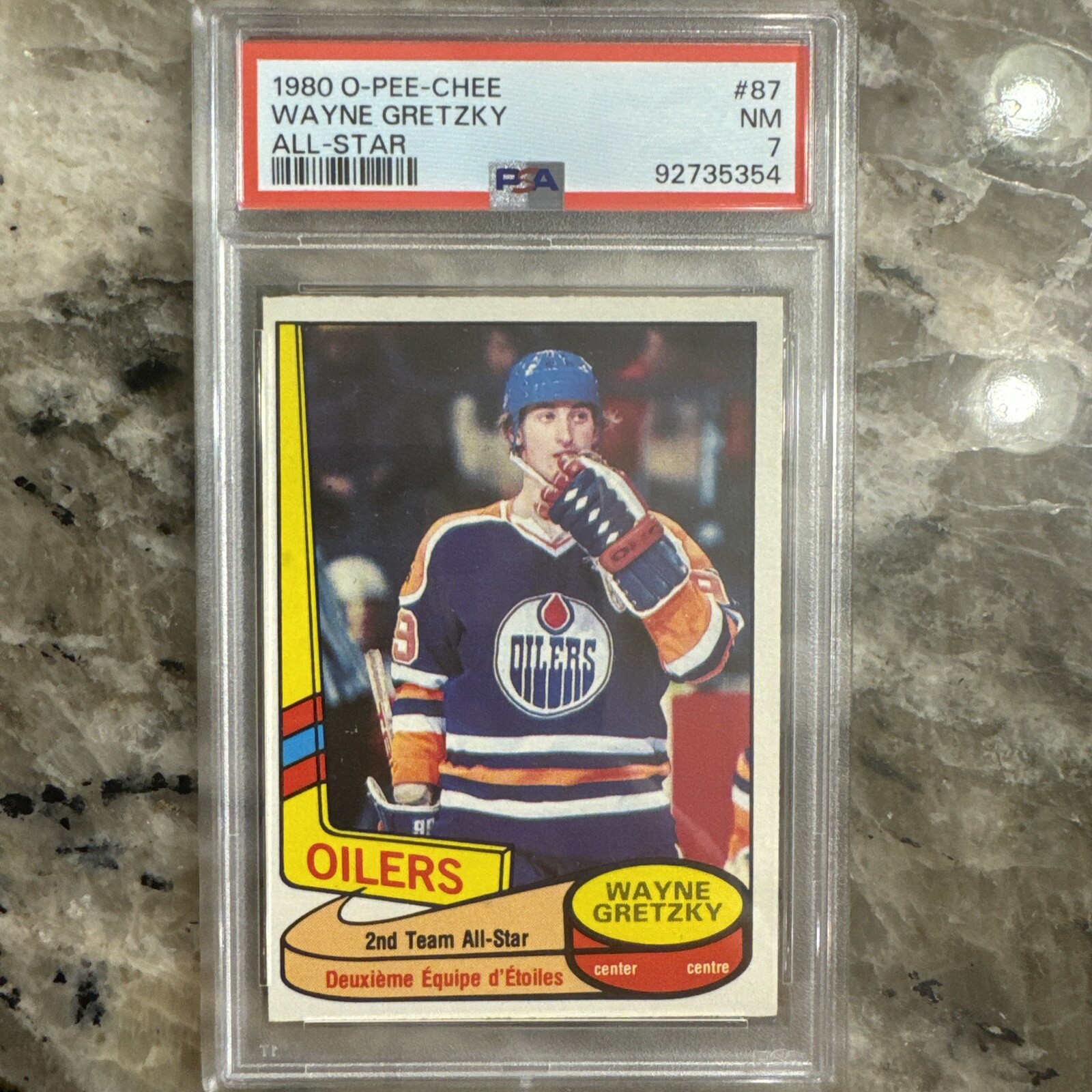 WAYNE GRETZKY 1980 O-PEE-CHEE HOCKEY CARD #87 PSA 7 NEAR MINT OILERS ALL-STAR 