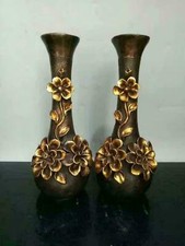 Chinese Copper Gilt Handmade Exquisite A Pair Vases 2914