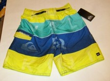 NEW Quiksilver sz 4 boys swim trunks elastic waist green yellow blue swimsuit