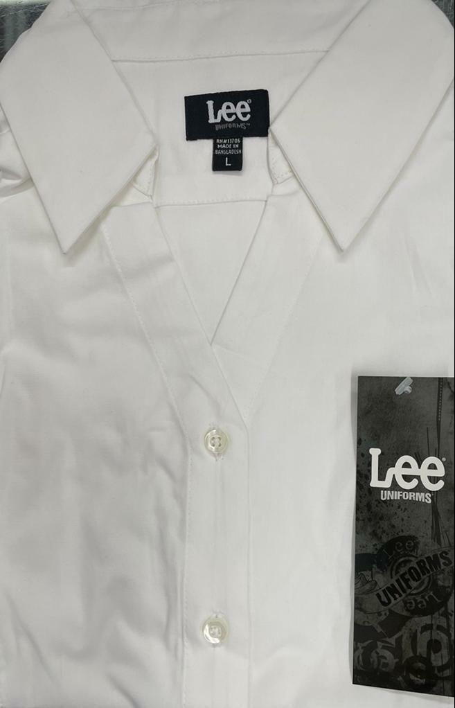Lee Juniors Women Stretch White Work Shirt E9385JL Short
